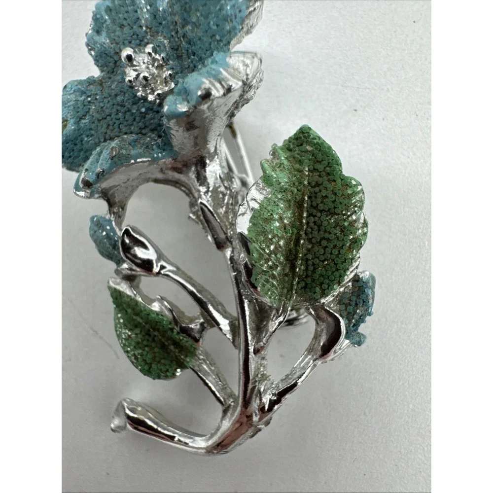 Vintage Enamel Silver Tone Flower Brooch 2